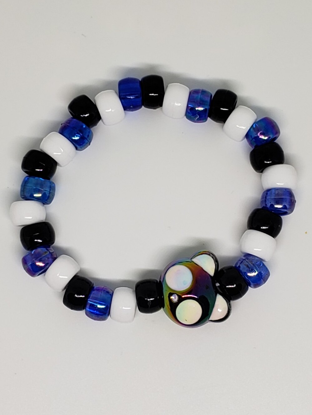 Handmade Cosmic Iredescent White Black Panda Bear Kandi bracelet